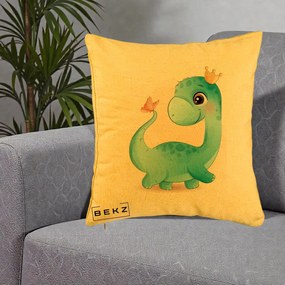 Perna Personalizata Dinozaur Bland Coroana Kawaii, 40x40 cm, Galben, Husa Detasabila, Perna Inclusa, BEKZ®