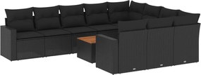 vidaXL Set canapele de grădină cu perne, 11 piese, negru, poliratan