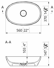 Lavoar pe blat din compozit alb mat lucios 56 cm, oval, 3D, Marmite Lima