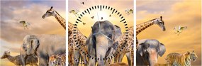 Tablou - Animae din Africa (cu ceas) (90x30 cm)