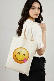 Sacosa de Panza pentru Cumparaturi, Geanta Tote, model Playful, 38x34.5 cm, Alba, BEKZ®