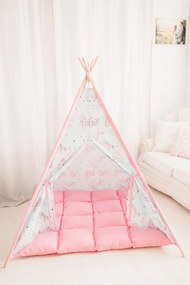 Set Cort de joaca teepee, Unicorn Heaven Pink, 120 x 120, salteluta si kit fixare