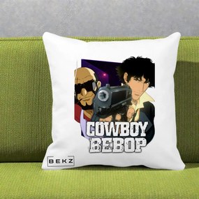 Perna Personalizata Cowboy Bebop Spike si Jet Poster, 40x40 cm, Alba Mata, Husa Detasabila, Perna Inclusa, BEKZ®