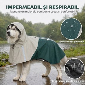 PawHut Impermeabil pentru Câini de Talie Foarte Mare, cu Glugă, Orificiu pentru Lesă și Benzi Reflectorizante, Verde | Aosom Romania