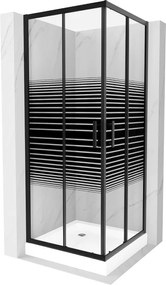 Mexen Rio cabina de duș pătrată 80 x 80 cm, dungi negre, neagră + cadă de duș, albă - 860-080-080-70-20-4510