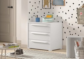 Comodă pentru copii cu 3 sertare albă din colecția Sam – cu raft interior – Vipack