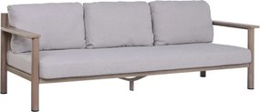 Set lounge exterior premium din aluminiu cu finisaj lemn, canapea, 2 fotolii și măsuță cu perne din olefină, „Cortina”