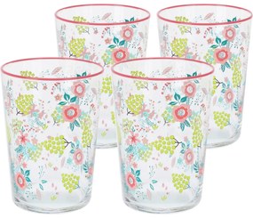 Set 4 pahare Flowers & Fruits 510 ml , roz