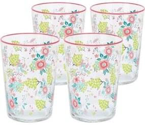 Set 4 pahare Flowers & Fruits 510 ml , roz