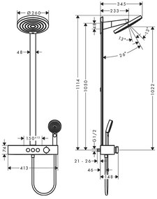 Coloană de duș, Hansgrohe, Pulsify S 260 2 jeturi, baterie ShowerTablet Select 400, bronz periat, 24240140