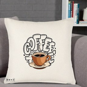 Perna Personalizata COFFEE cu Cana, 40x40 cm, Crem Reliefat, Husa Detasabila, Perna Inclusa, BEKZ®
