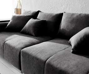 Canapea extensibilă dumonde cu ladă de depozitare si sezut confortabil din spuma high-density, Marbela Enjoy Black XXL 295x100 cm cu taburet inclus