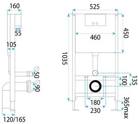 Cadru WC incastrat K011A-Q Rea cu buton T crom periat