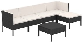 3094384 vidaXL Set mobilier de grădină cu perne, 6 piese, negru, poliratan