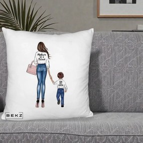 Cadou pentru Mama - Perna Personalizata Fluffy, Model Mother of a Prince, 40x40 cm, Alb Pufos, Husa Detasabila, Perna Inclusa, BEKZ®