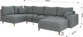 Colțar gri cu tapițerie din țesătură bouclé (colț dreapta/în formă de "U") Ariella – Ropez