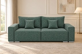 Canapea extensibilă Tessa din stofă, verde, cu ladă de depozitare