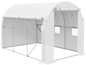 Outsunny Seră de grădină 6 m² dim. 3 x 2 m cu 1 ușă + 2 părți laterale cu fermoare, 6 ferestre, Alb | Aosom Romania