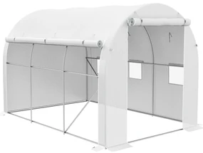 Outsunny Seră de grădină 6 m² dim. 3 x 2 m cu 1 ușă + 2 părți laterale cu fermoare, 6 ferestre, Alb | Aosom Romania