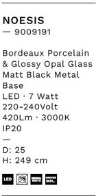 Pendul LED decorativ portelan bordeaux, sticla alb, NOESIS
