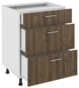 Corp Baza Karo, 3 Sertare, Stejar Bronz/Alb, 60 x 50 x 80 cm