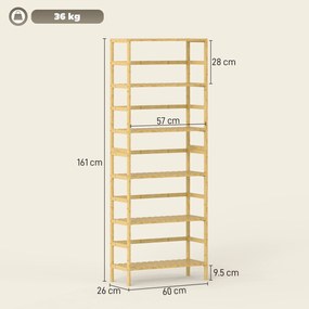 HOMCOM Raft de bambus cu 6 niveluri, cu rafturi reglabile, 60x26x161 cm | Aosom Romania