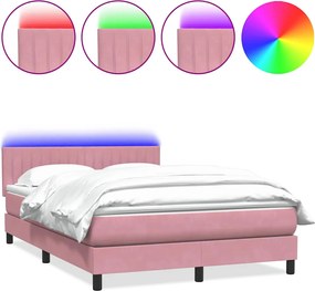 vidaXL Pat cu arcuri cu saltea și LED, roz, 160x220 cm, catifea