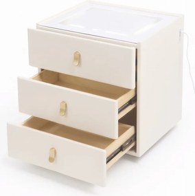 Noptieră inteligentă, încărcare Wireless și port USB+USB C, 3 sertare, 3 tipuri de iluminare LED touch, 3 tipuri de culoare, sticla securizata, Alb