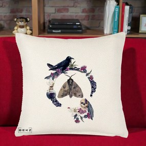Perna Decorativa Gothic Wreath Corb Moliu Craniu, 40x40 cm, Crem Reliefat, Husa Detasabila, Perna Inclusa, BEKZ®