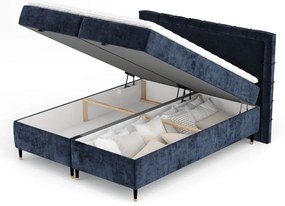 Pat boxspring albastru închis cu spațiu de depozitare 180x200 cm Voyage – Maison de Rêve