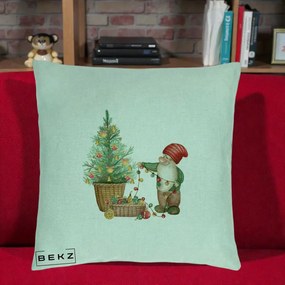Perna Decorativa Pitic de Craciun cu Brad, 40x40 cm, Verde Menta, Husa Detasabila, Perna Inclusa, BEKZ®