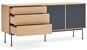 Comodă cu aspect de lemn de stejar Teulat Yoko, lățime 180 cm, gri antracit