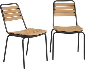 Outsunny Scaun de grădină set 2 buc. rezistent la intemperii, scaune din oțel și lemn, stivuibile cu spătar, suport până la 160 kg, Lemn natural | Aosom Romania