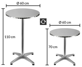 2 in 1 Masa inalta /Masa bistro Reglabil pe inaltime Pliabil Aluminiu Ø 60 cm