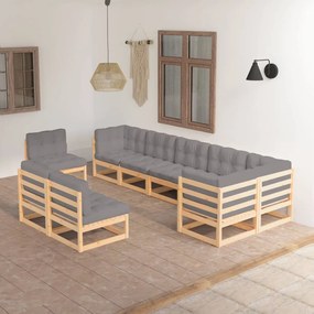 vidaXL Set mobilier grădină cu perne, 9 piese, lemn masiv de pin