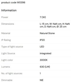 Aplica LED de perete sau tavan, Natural Stone, Nuvia 7W