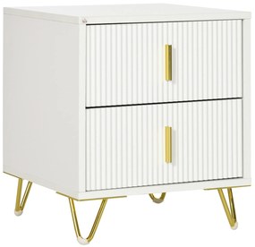 HOMCOM Noptieră cu 2 Sertare cu Mânere și Picioare Metalice Alb și Aur | Aosom Romania