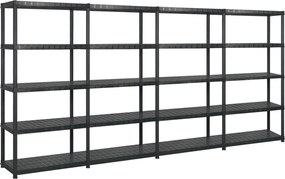 vidaXL Raft de depozitare cu 5 polițe, negru, 340x40x185 cm, plastic