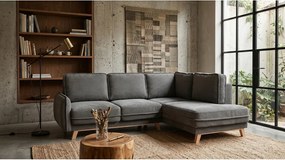 Colțar gri extensibil cu tapițerie din catifea reiată (cu colț pe partea dreaptă) Tori – Bonami Selection