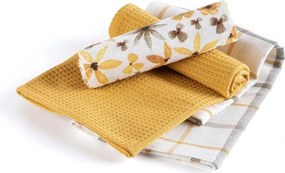 decoDoma Prosoape de bucătărie din bumbac FLORI GALBENE ȘI DE CHIMION 45 x 70 cm set 3 buc