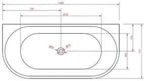 Cada baie freestanding 150 x 75 lipita de perete, acril, Alice Bella Casa 1500x750 mm