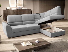 Colțar gri extensibil/cu spațiu de depozitare cu tapițerie din catifea (cu colț pe partea dreaptă/în formă de ”L”) Siber – ELTAP