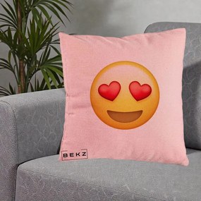 Perna Decorativa Emoji Inimi in Ochi, 40x40 cm, Roz, Husa Detasabila, Perna Inclusa, BEKZ®