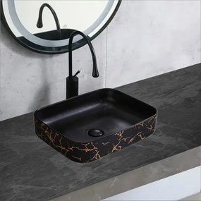 Lavoar Ceramic Premium Dreptunghiular Gold–Negru 50×40×13.5CM – Model 731
