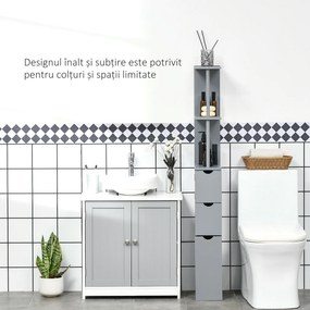 HOMCOM Dulap de Baie din Lemn cu Rafturi și Sertare, 15x33x136 cm, Lemn Natural | Aosom Romania