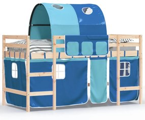 3207001 vidaXL Pat etajat de copii cu tunel albastru 90x190 cm lemn masiv pin