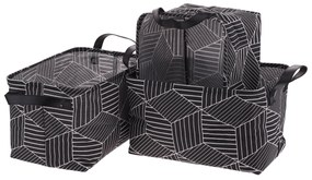 TEMPO-KONDELA YARA, coşuri din stofă cu mânere, set de 3 buc., negru / model