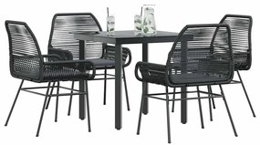 vidaXL Set de sufragerie de grădină 5 piese neagră Sticlă Poly Rattan