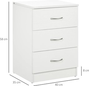 HOMCOM Noptieră pentru Dormitor cu 3 Sertare, 40X35x58 cm, Albă | Aosom Romania