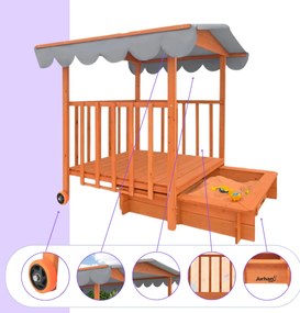 Zonă cu nisip și verandă HAPPY, 130 x 130 x 143 cm, din masiv de pin, maro gri Jurhan